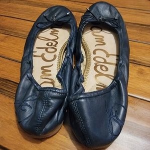Sam Edelman Womens Felicia Navy Leather Embellished Ballet Flats Shoes